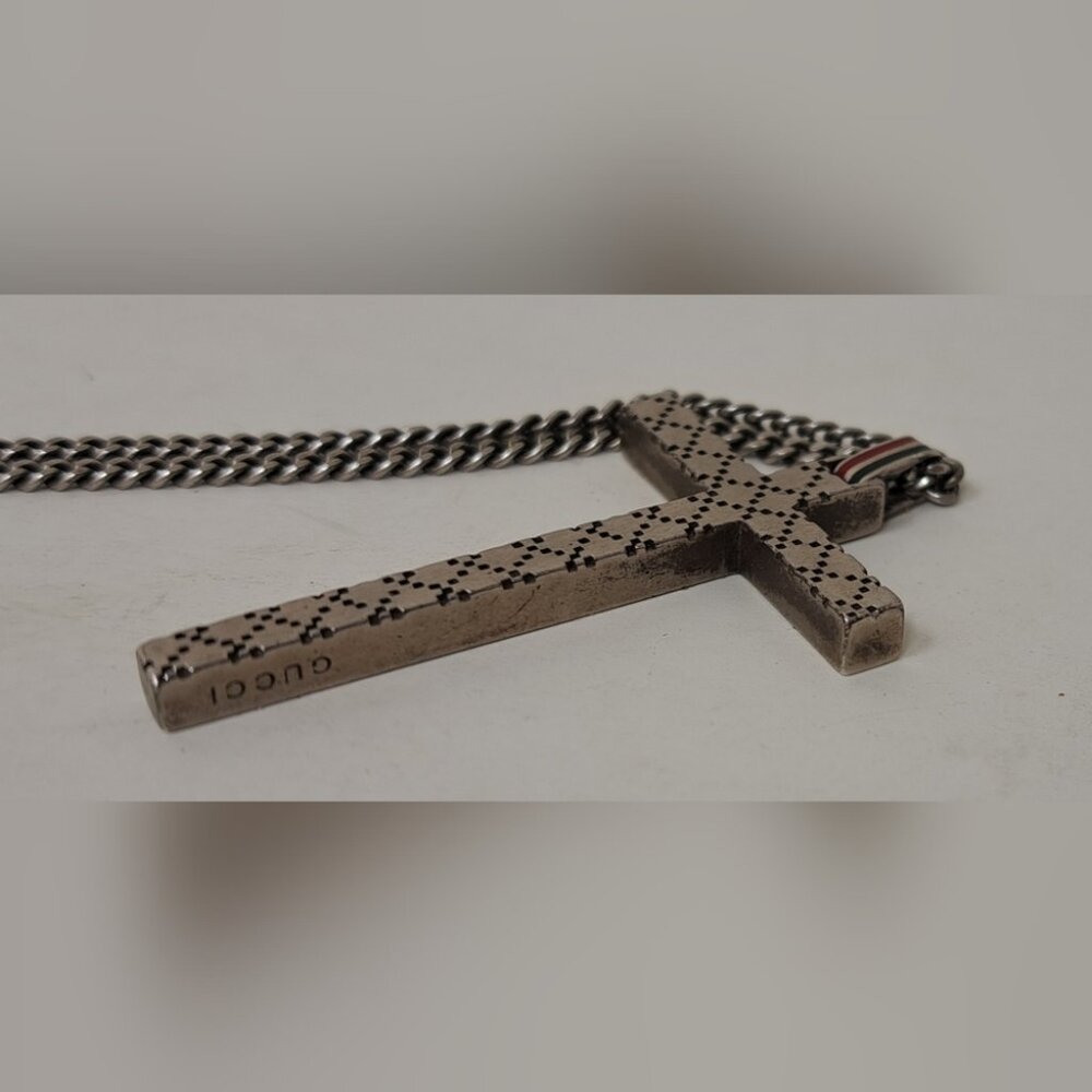 Gucci Diamantissima Cross Necklace 925 Silver Jewelry Unisex Italy - Picture 10 of 16